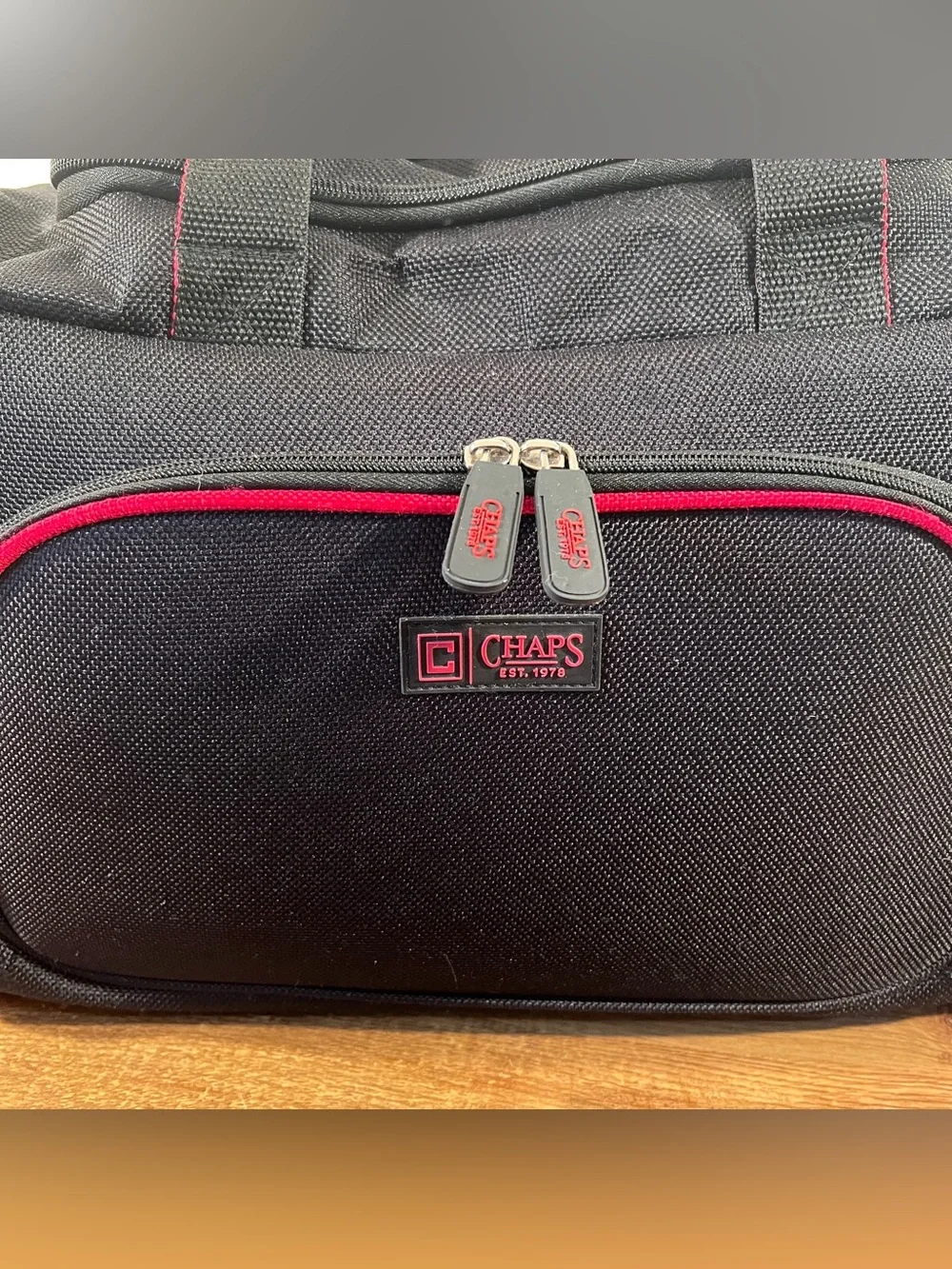Chaps Black Travel Duffel Bag with Red Trim Overnight Bag